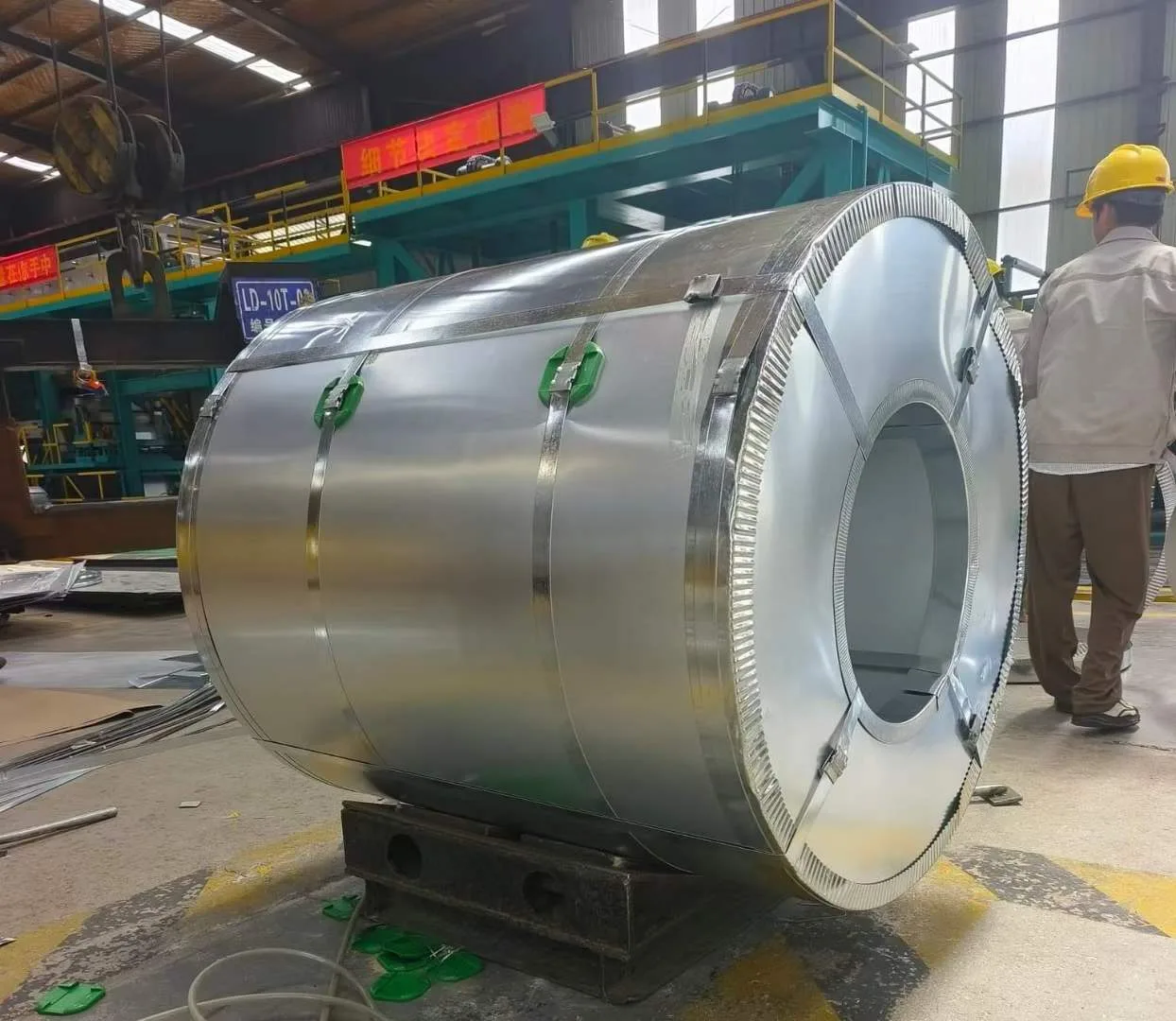 Seaworthy export packaging of galvalume steel coil with moisture proof paper plastic film and steel outer cover